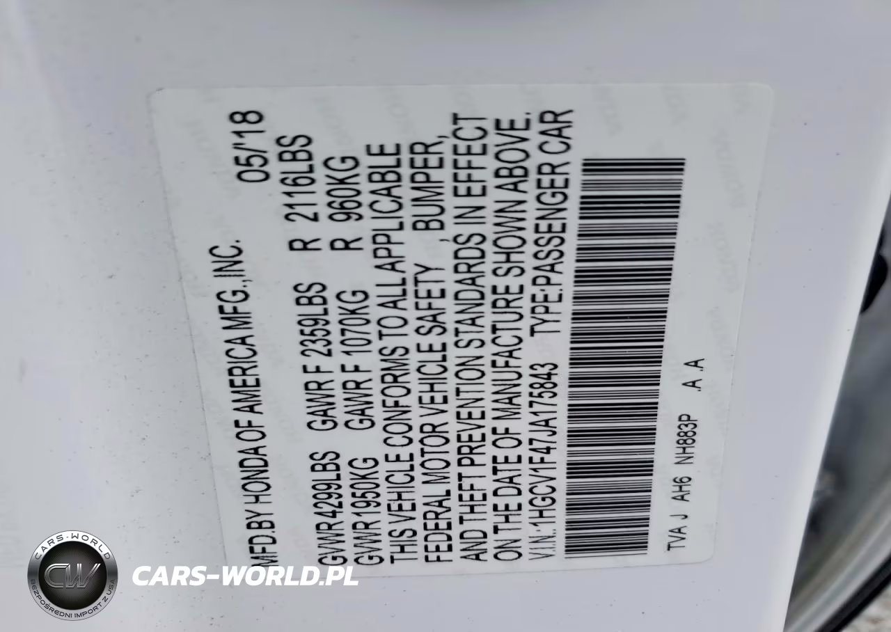 2018 Honda Accord Ex VIN:1HGCV1F47JA175843 - 12
