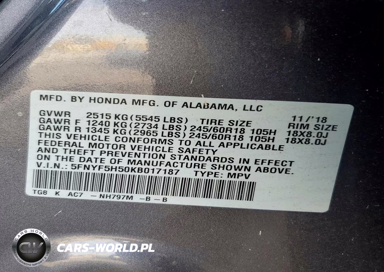 2019 Honda Pilot Exl VIN:5FNYF5H50KB017187 - 13