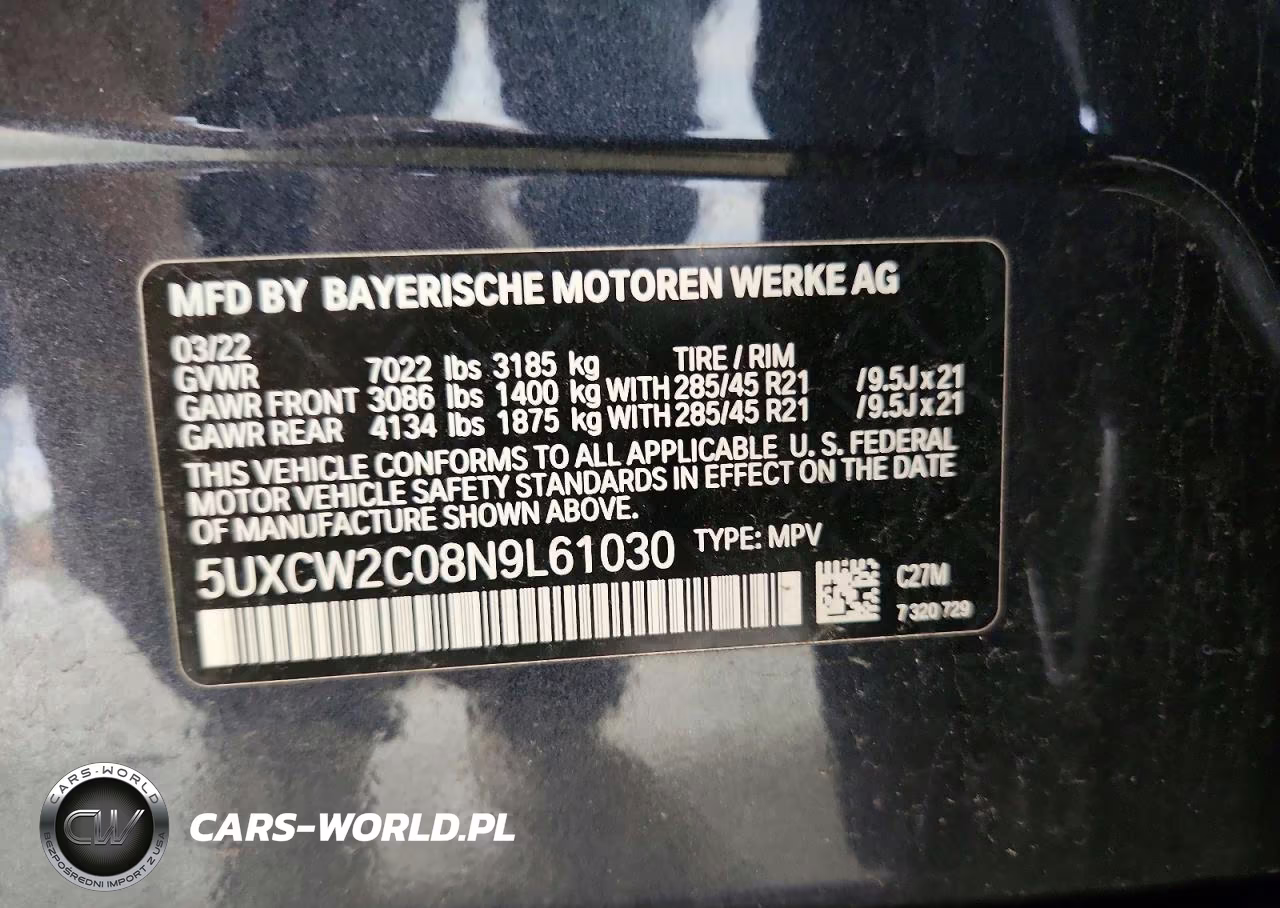 2022 BMW X7 xDrive40I VIN:5UXCW2C08N9L61030 - 13