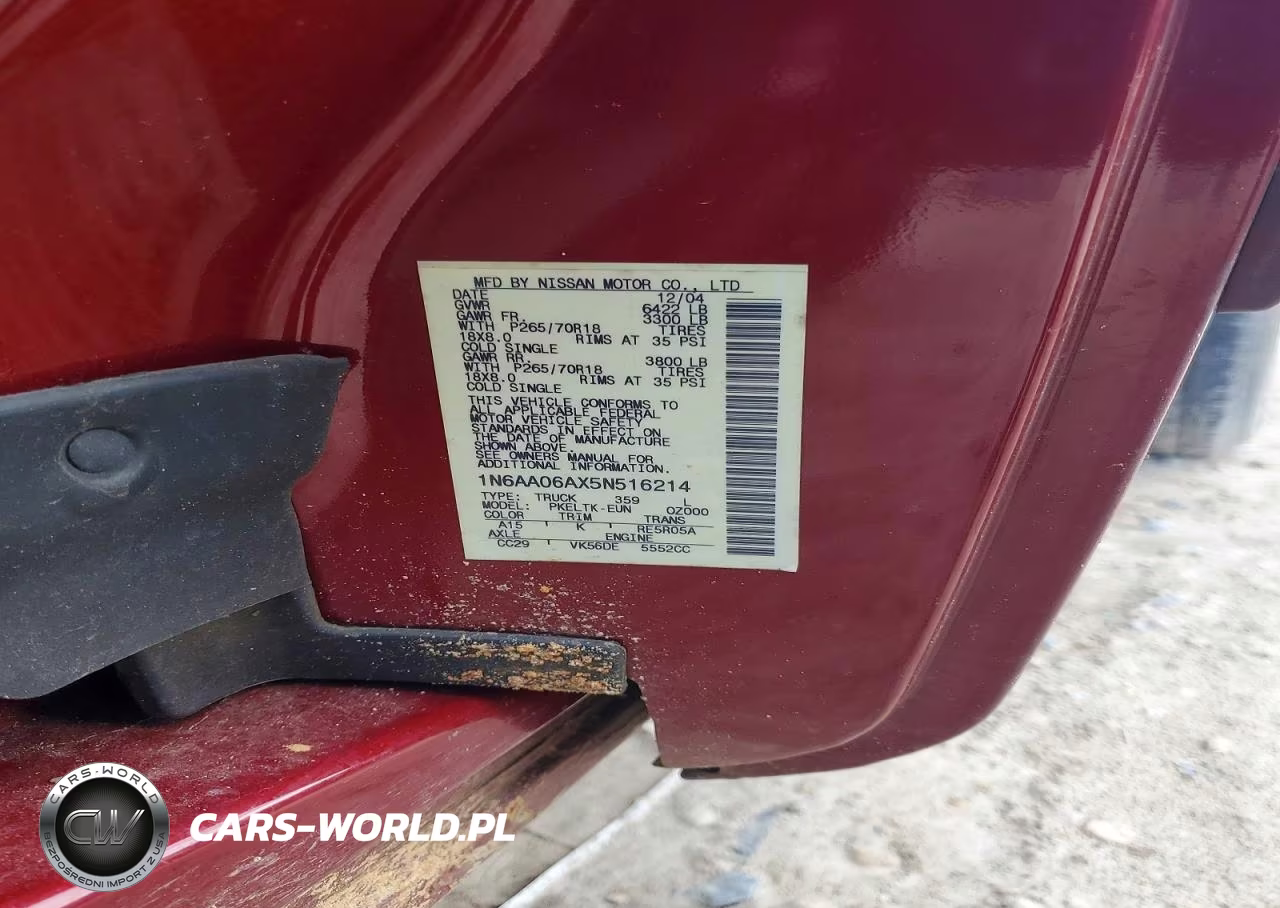2005 Nissan Titan Xe VIN:1N6AA06AX5N516214 - 12
