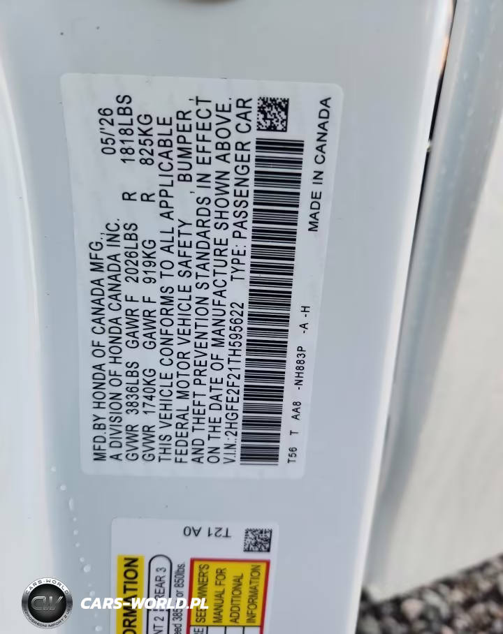 2026 Honda Civic Lx VIN:2HGFE2F21TH595622 - 12