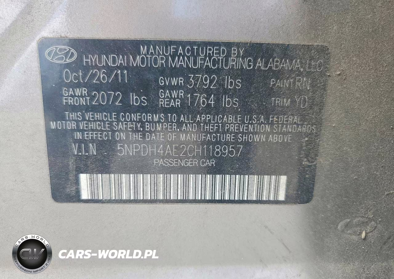 2012 Hyundai Elantra Gls VIN:5NPDH4AE2CH118957 - 12