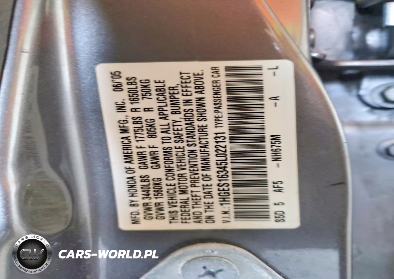 2005 Honda Civic Dx Vp VIN:1HGES16345L022131 - 12