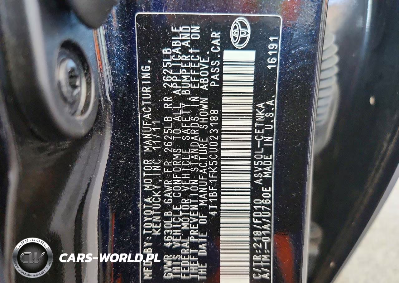 2012 Toyota Camry Le VIN:4T1BF1FK5CU023188 - 12