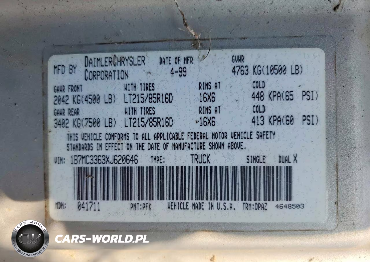 1999 Dodge Ram 3500 VIN:1B7MC3363XJ620646 - 13