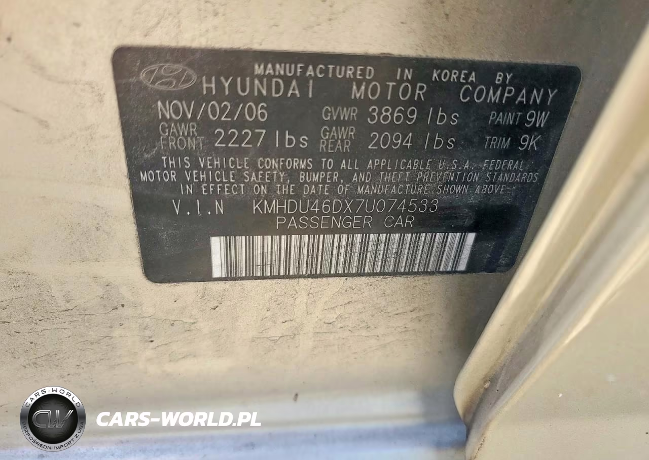 2007 Hyundai Elantra Gls VIN:KMHDU46DX7U074533 - 12