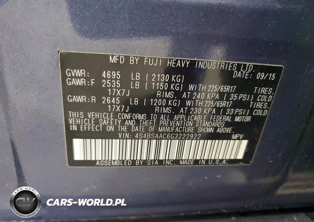 2016 Subaru Outback 2.5I VIN:4S4BSAAC6G3222922 - 13