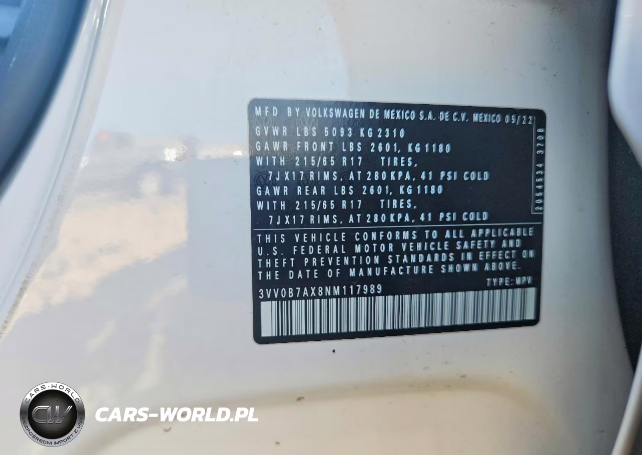 2022 Volkswagen Tiguan S VIN:3VV0B7AX8NM117989 - 13