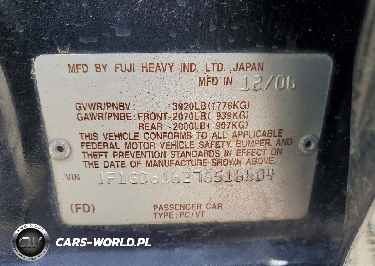2007 Subaru Impreza 2.5I VIN:JF1GD61627G516604 - 12