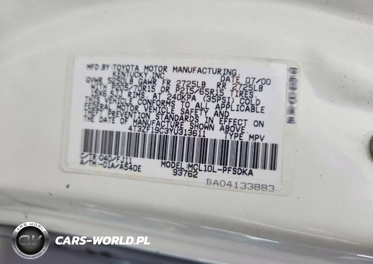 2000 Toyota Sienna Ce VIN:4T3ZF19C3YU313611 - 14