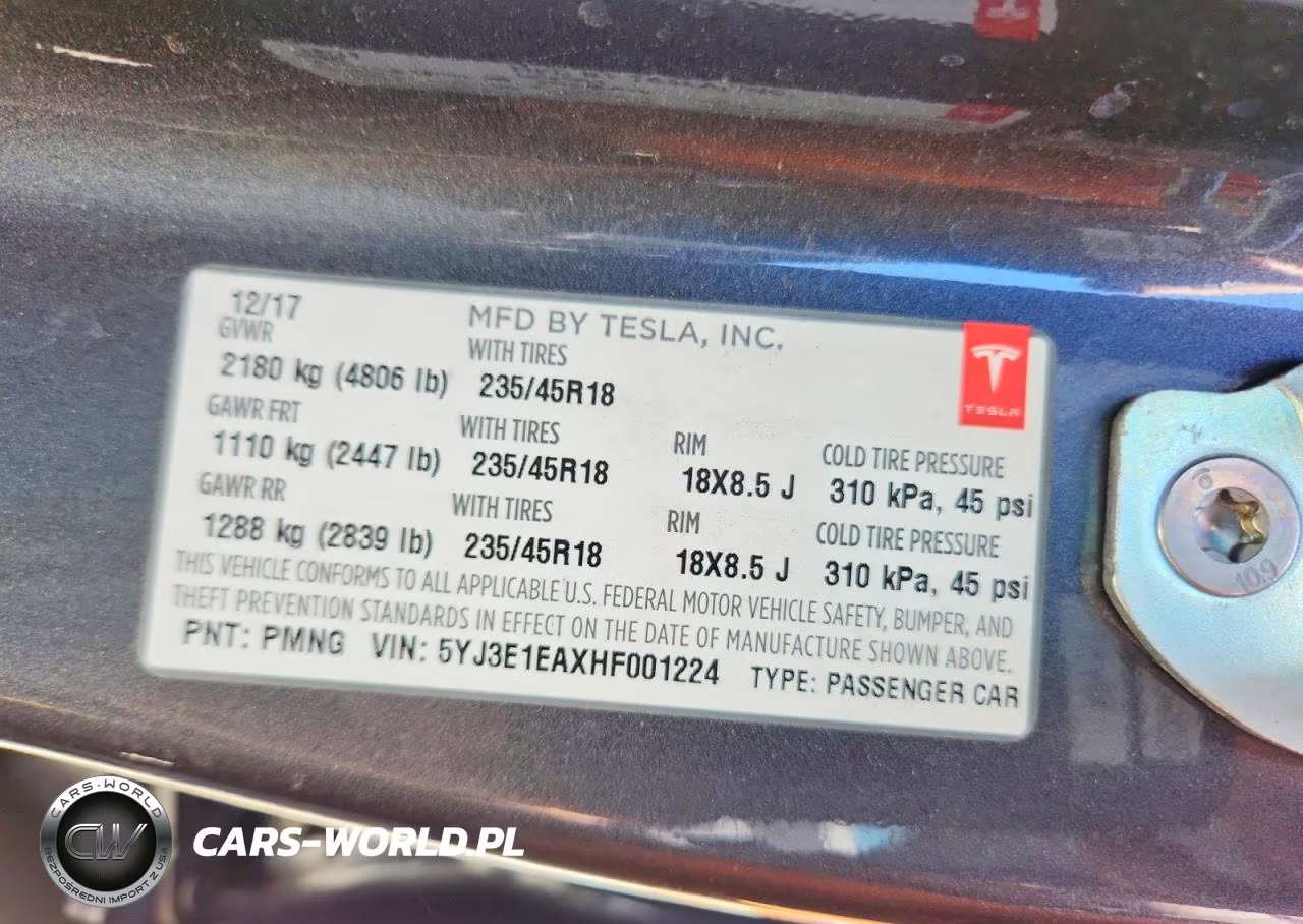 2017 Tesla Model 3 VIN:5YJ3E1EAXHF001224 - 12