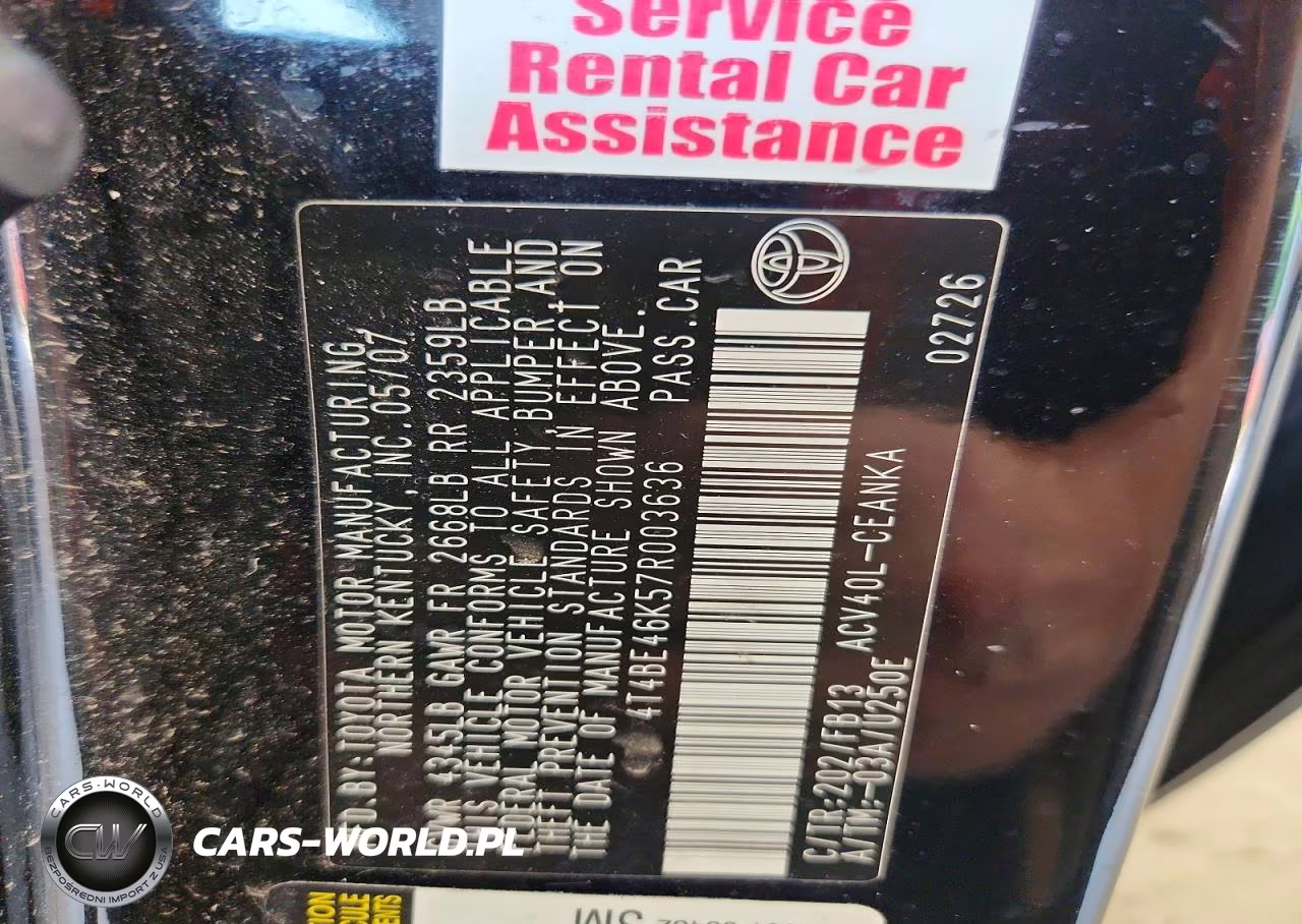 2007 Toyota Camry Le VIN:4T4BE46K57R003636 - 12