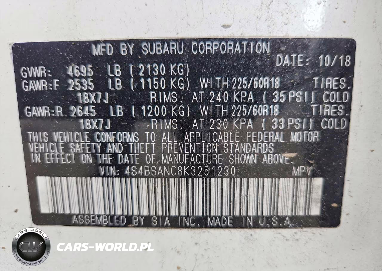 2019 Subaru Outback 2.5I Limited VIN:4S4BSANC8K3251230 - 14