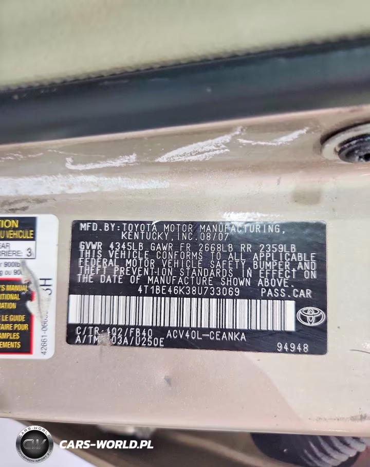2008 Toyota Camry Le VIN:4T1BE46K38U733069 - 12