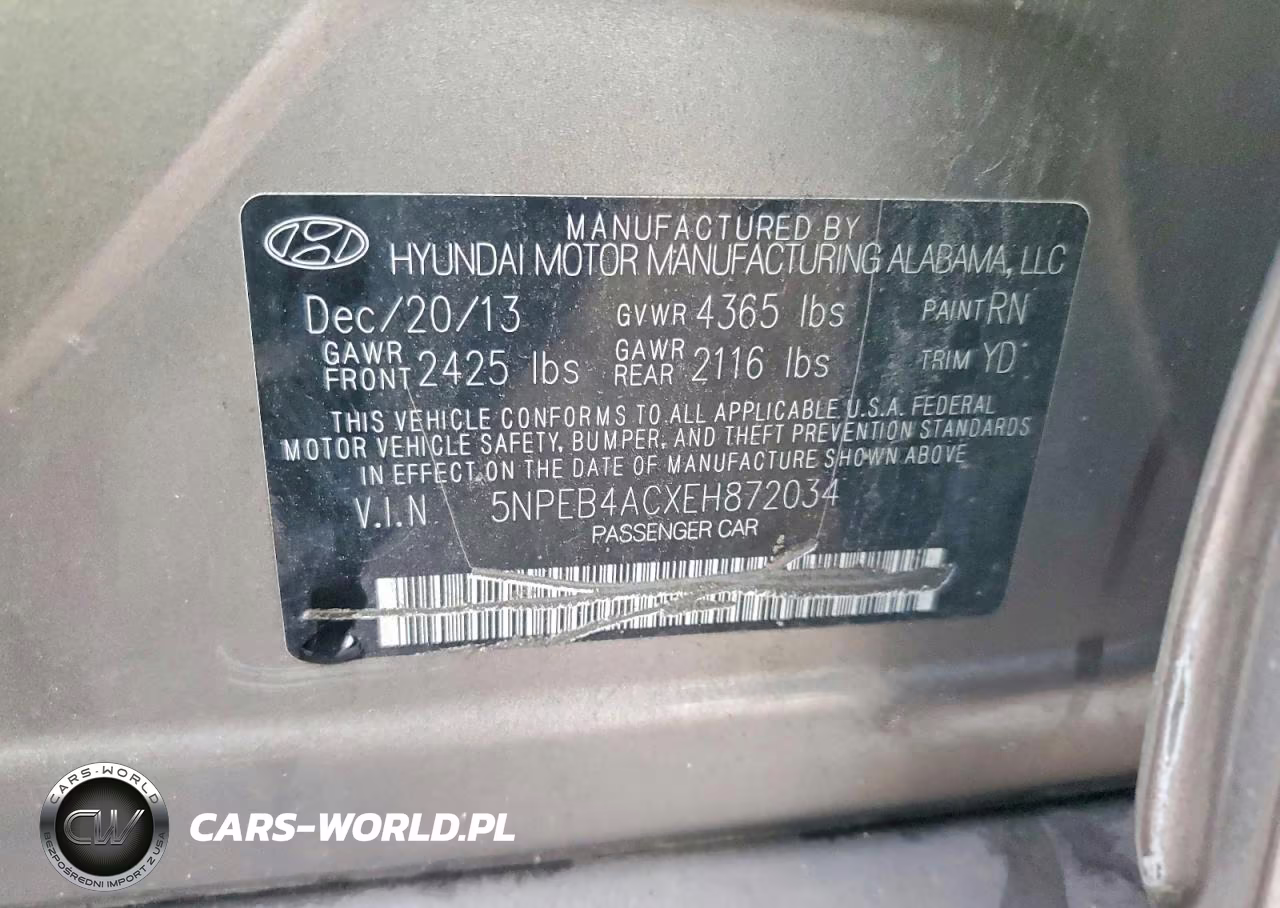 2014 Hyundai Sonata Gls VIN:5NPEB4ACXEH872034 - 12