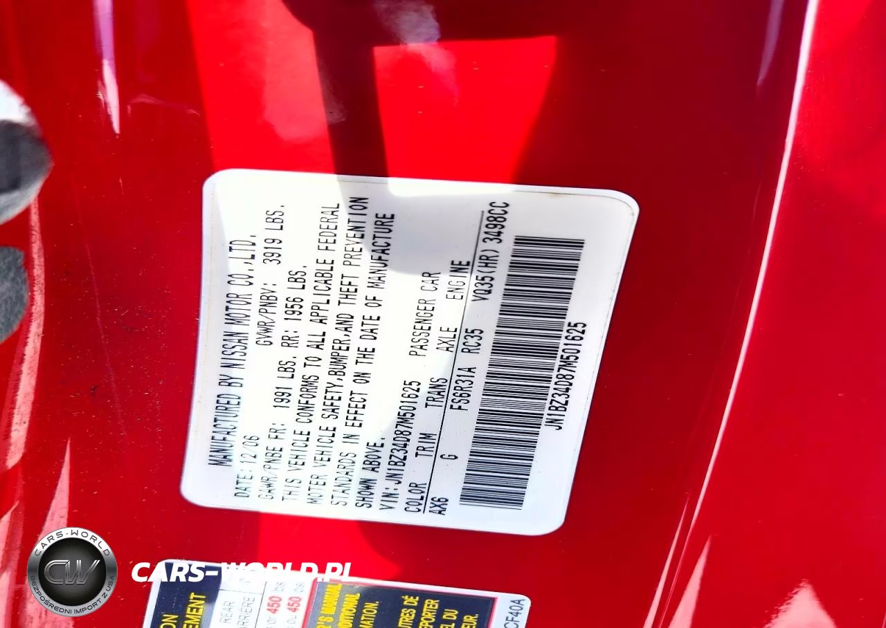 2007 Nissan 350Z Coupe VIN:JN1BZ34D87M501625 - 12