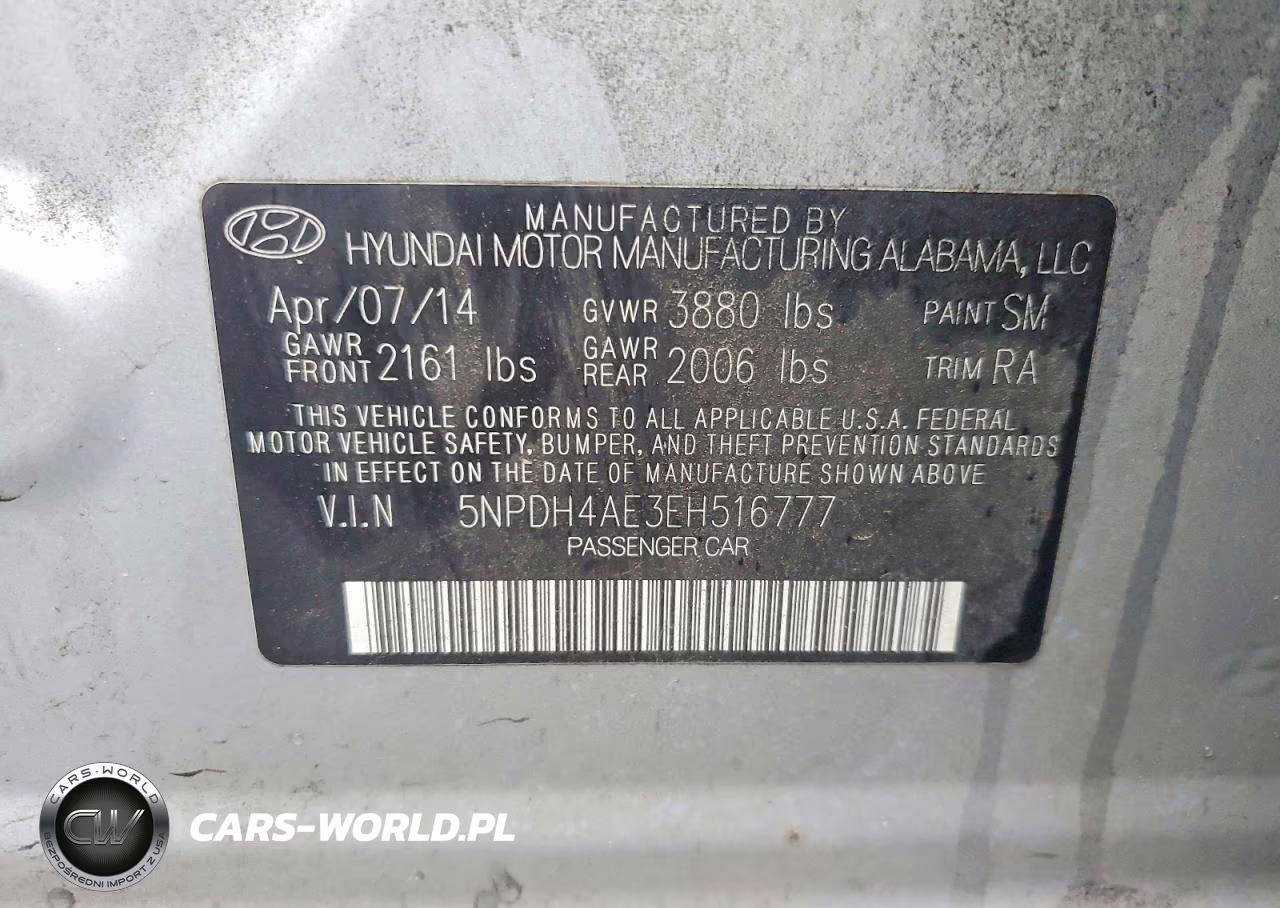 2014 Hyundai Elantra Se VIN:5NPDH4AE3EH516777 - 12