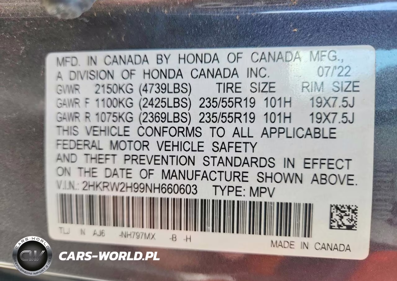 2022 Honda Cr-V Touring VIN:2HKRW2H99NH660603 - 13