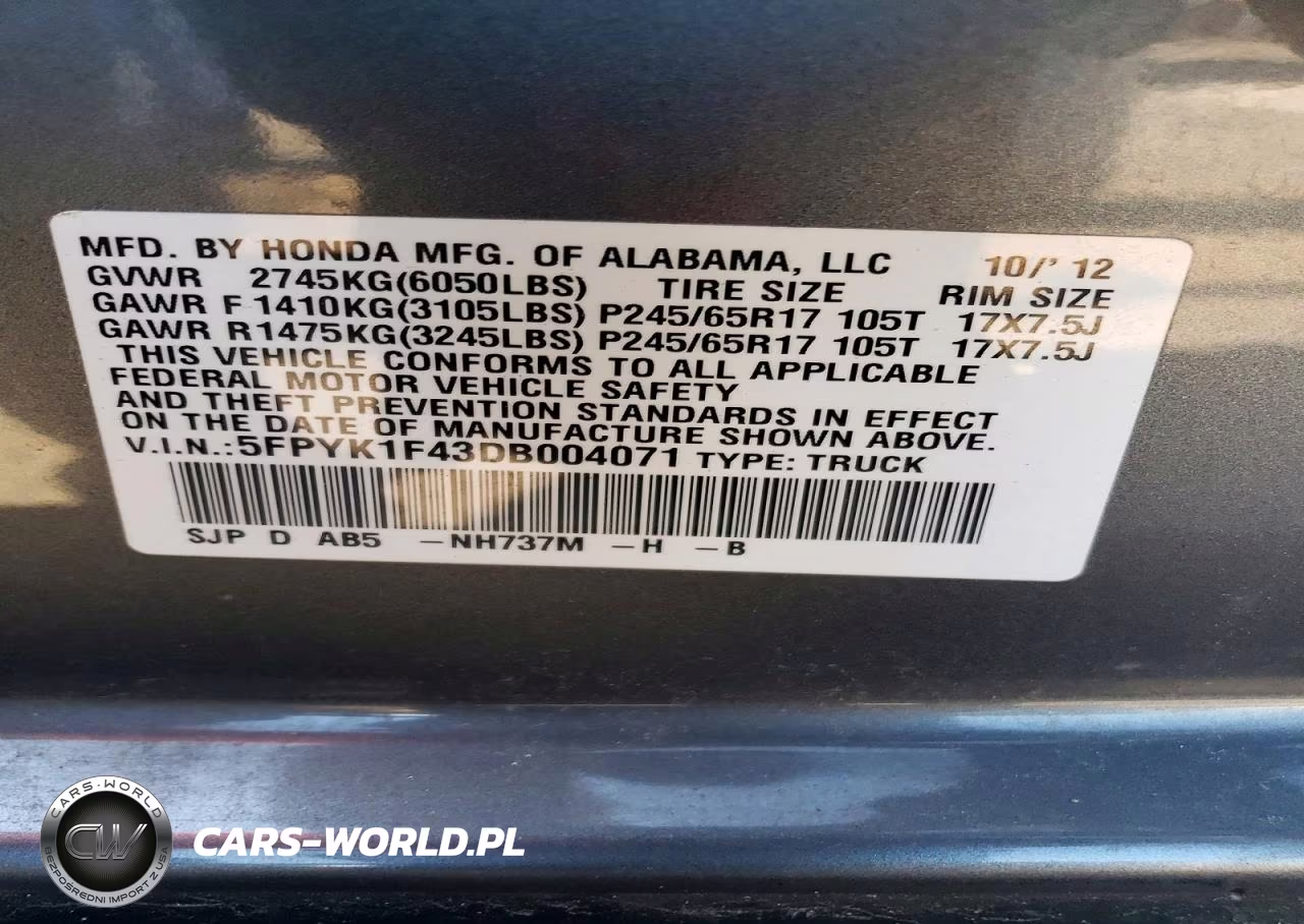 2013 Honda Ridgeline Rts VIN:5FPYK1F43DB004071 - 12