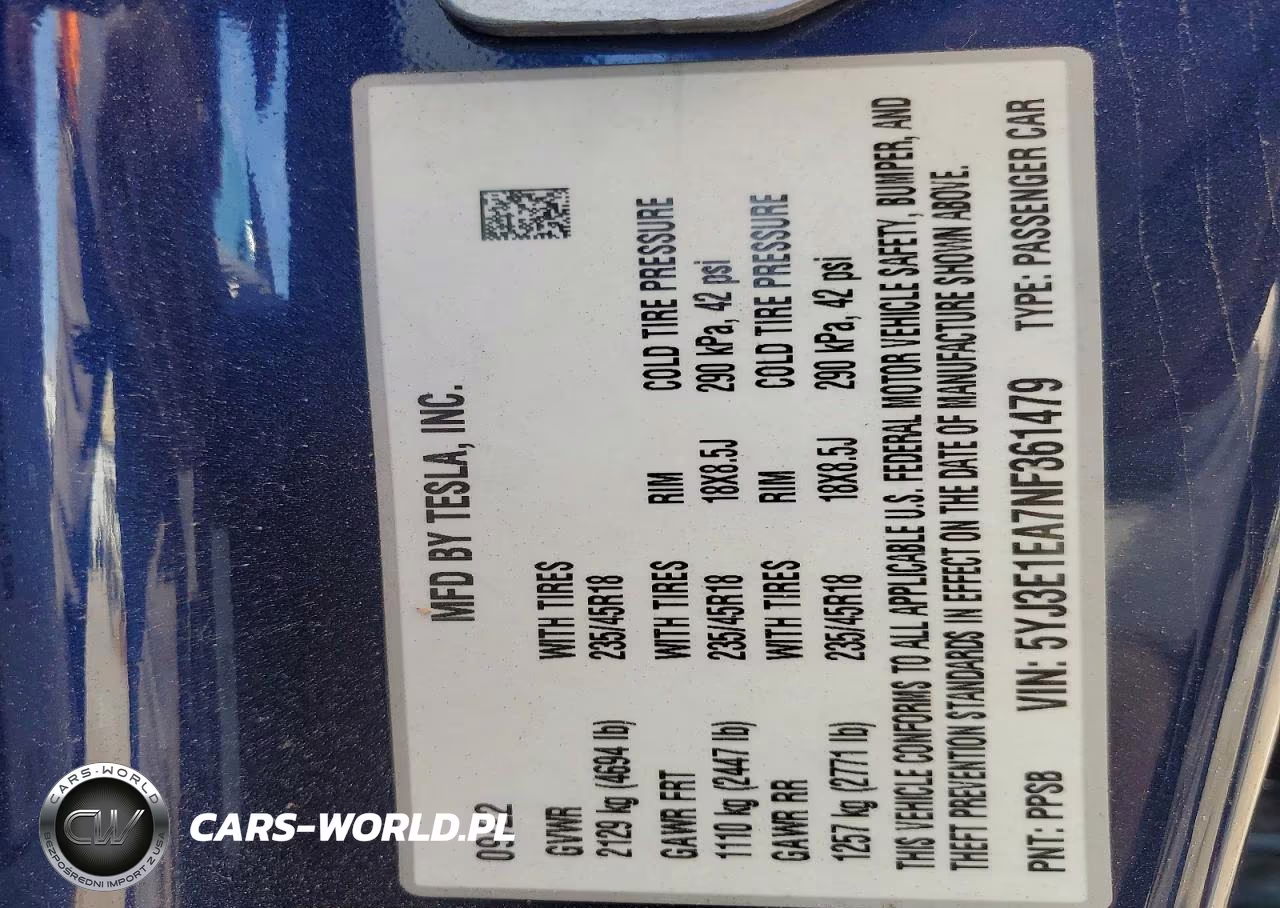 2022 Tesla Model 3 VIN:5YJ3E1EA7NF361479 - 12