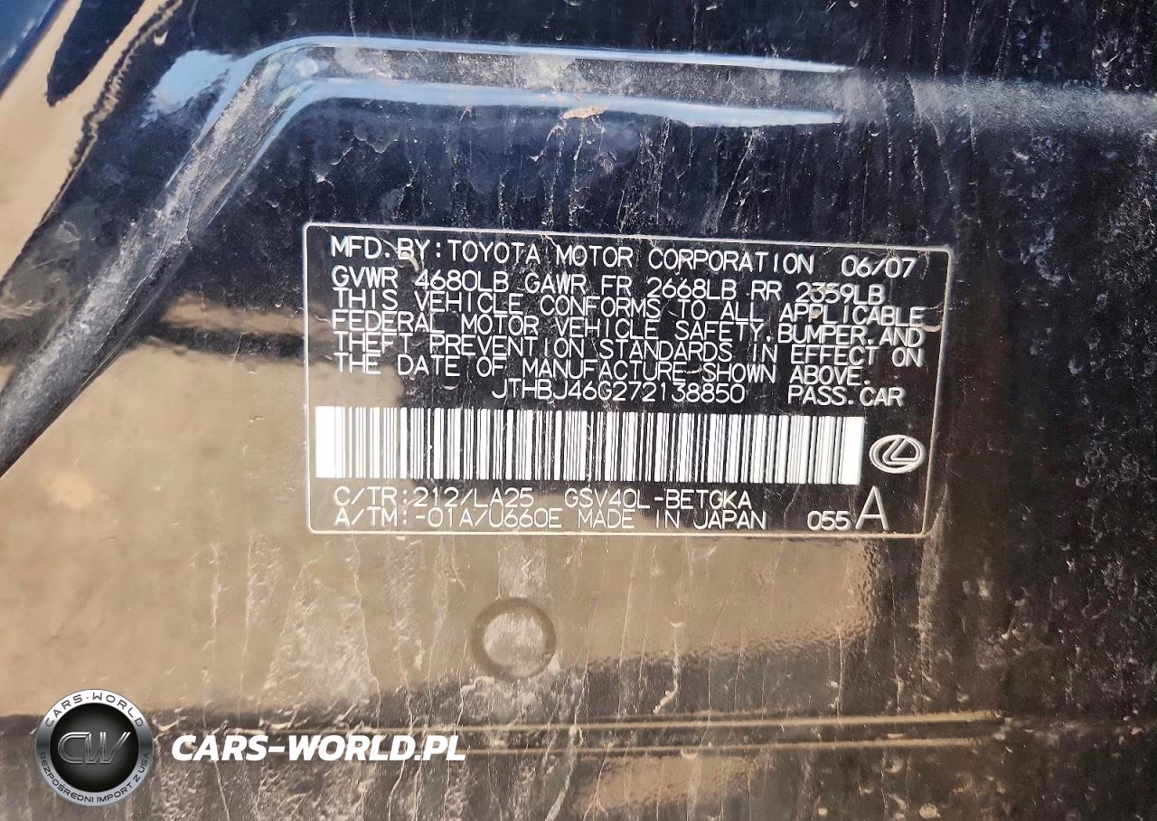 2007 Lexus Es 350 VIN:JTHBJ46G272138850 - 12