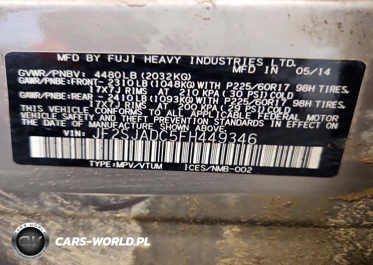 2015 Subaru Forester 2.5I Premium VIN:JF2SJADC5FH449346 - 14