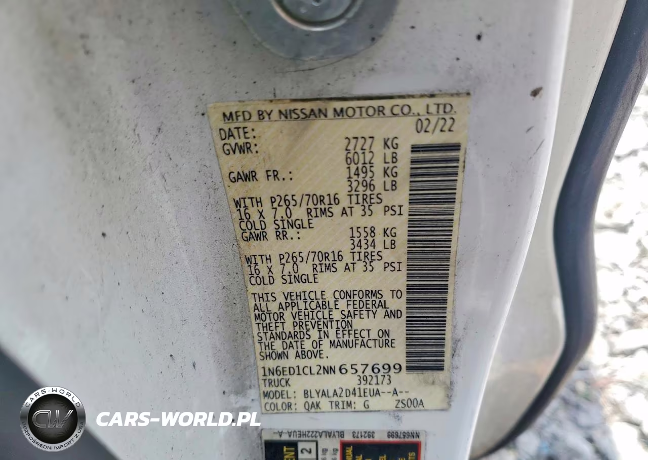 2022 Nissan Frontier S VIN:1N6ED1CL2NN657699 - 12