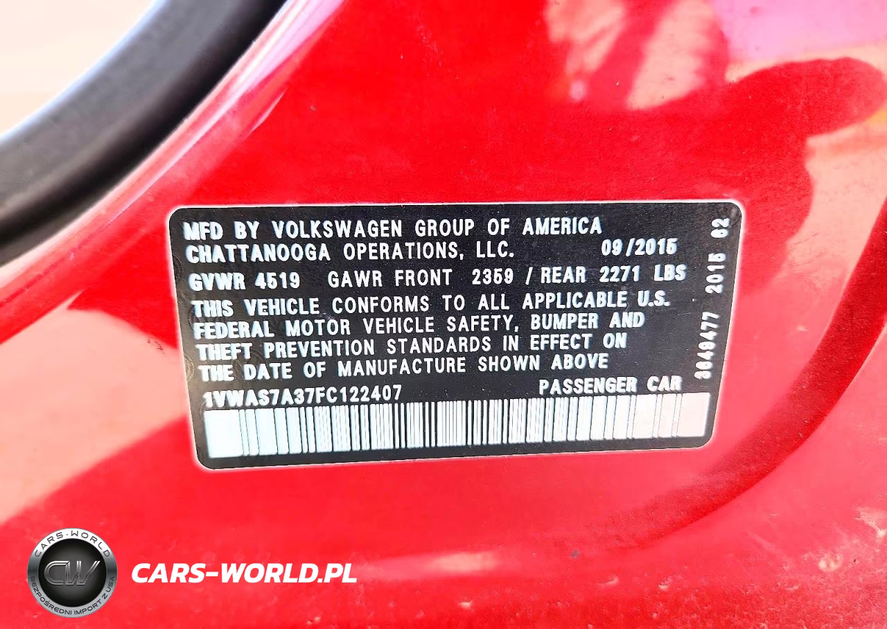 2015 Volkswagen Passat S VIN:1VWAS7A37FC122407 - 12