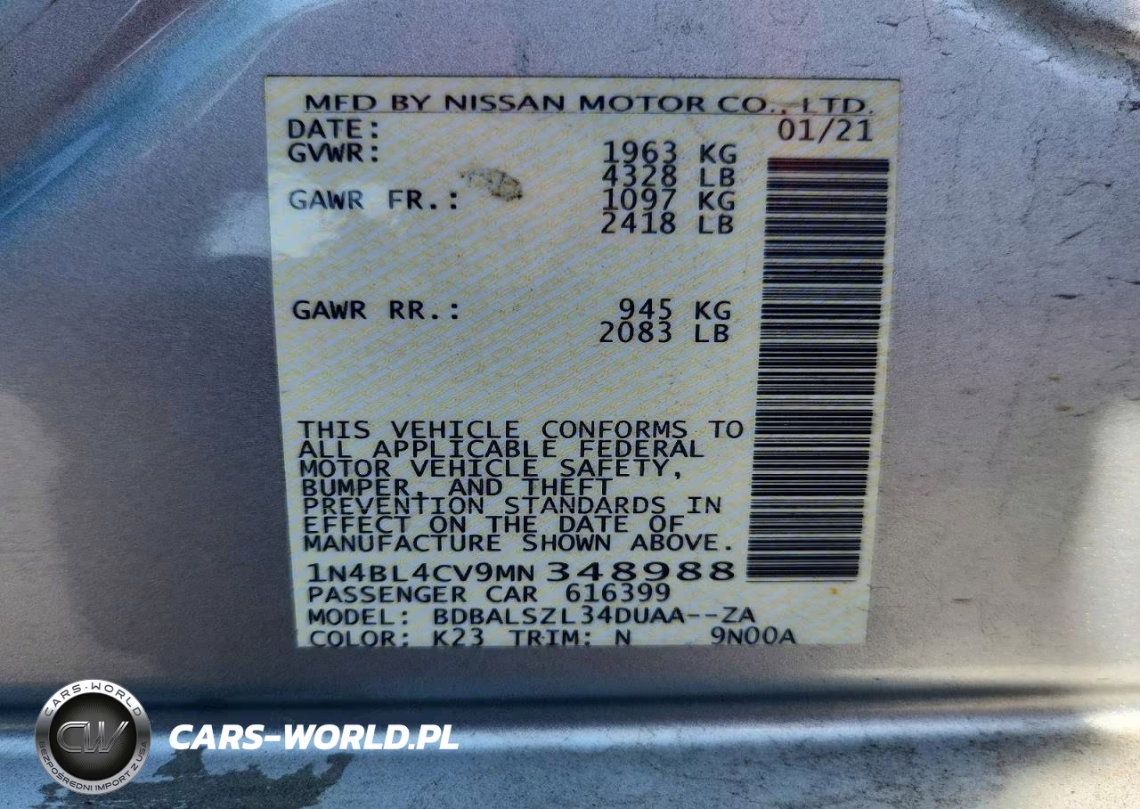 2021 Nissan Altima Sr VIN:1N4BL4CV9MN348988 - 12