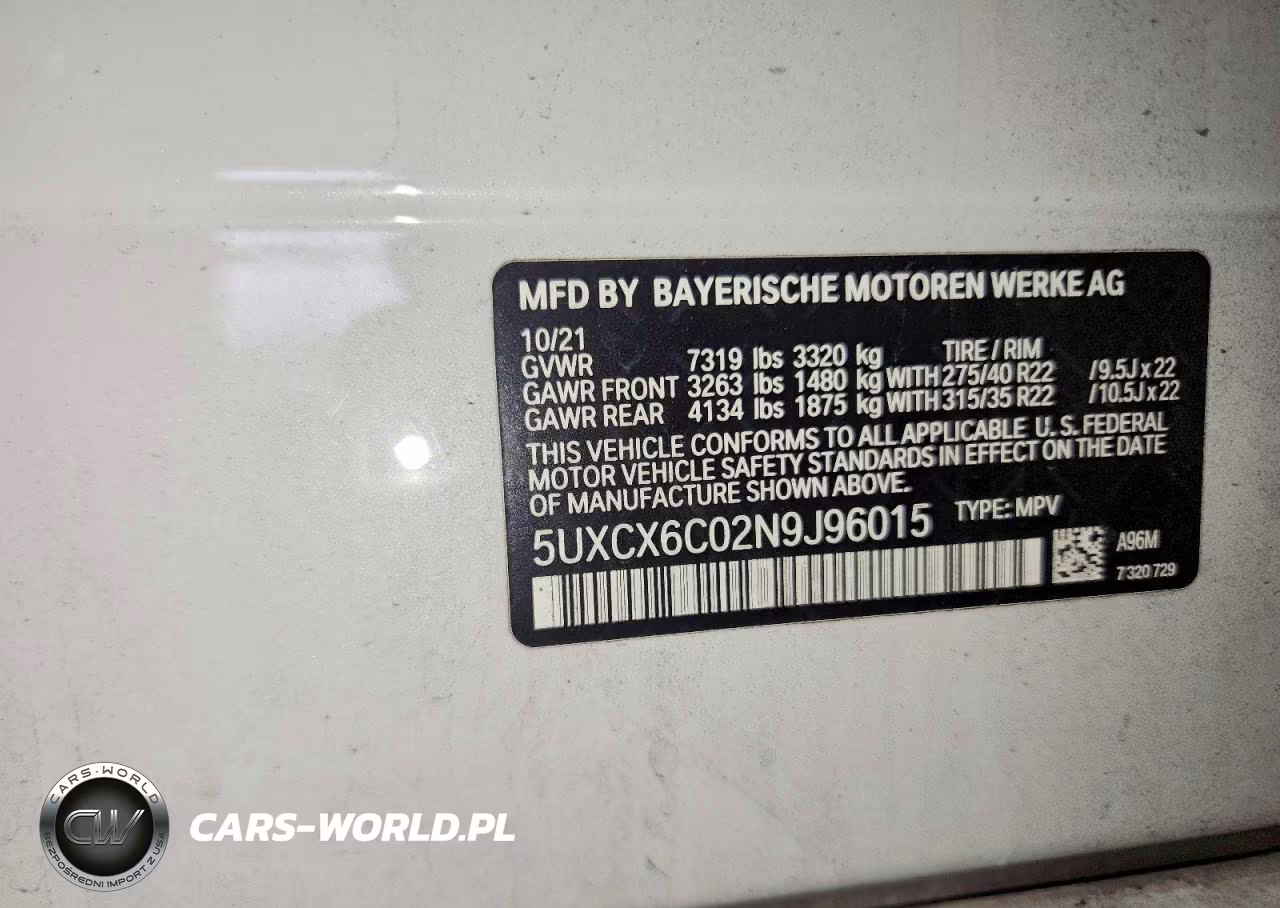 2022 BMW X7 M50I VIN:5UXCX6C02N9J96015 - 14