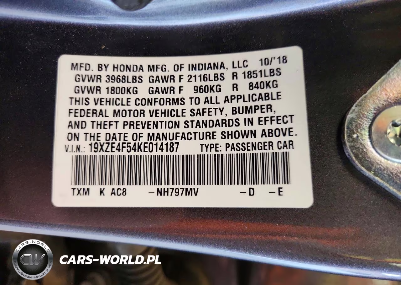 2019 Honda Insight Ex VIN:19XZE4F54KE014187 - 12
