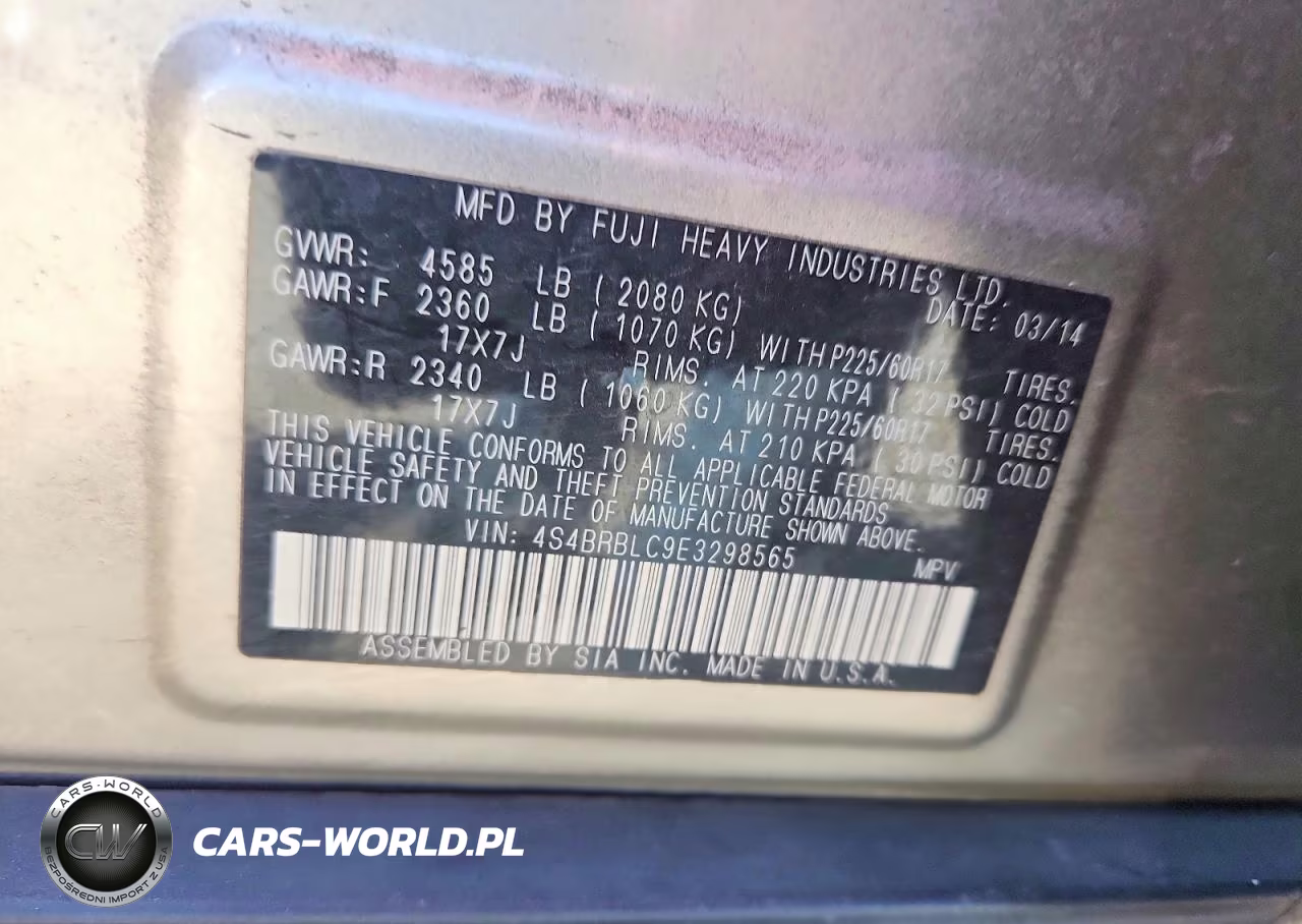 2014 Subaru Outback 2.5I Limited VIN:4S4BRBLC9E3298565 - 13
