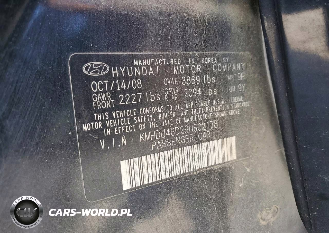 2009 Hyundai Elantra Gls VIN:KMHDU46D29U602178 - 12