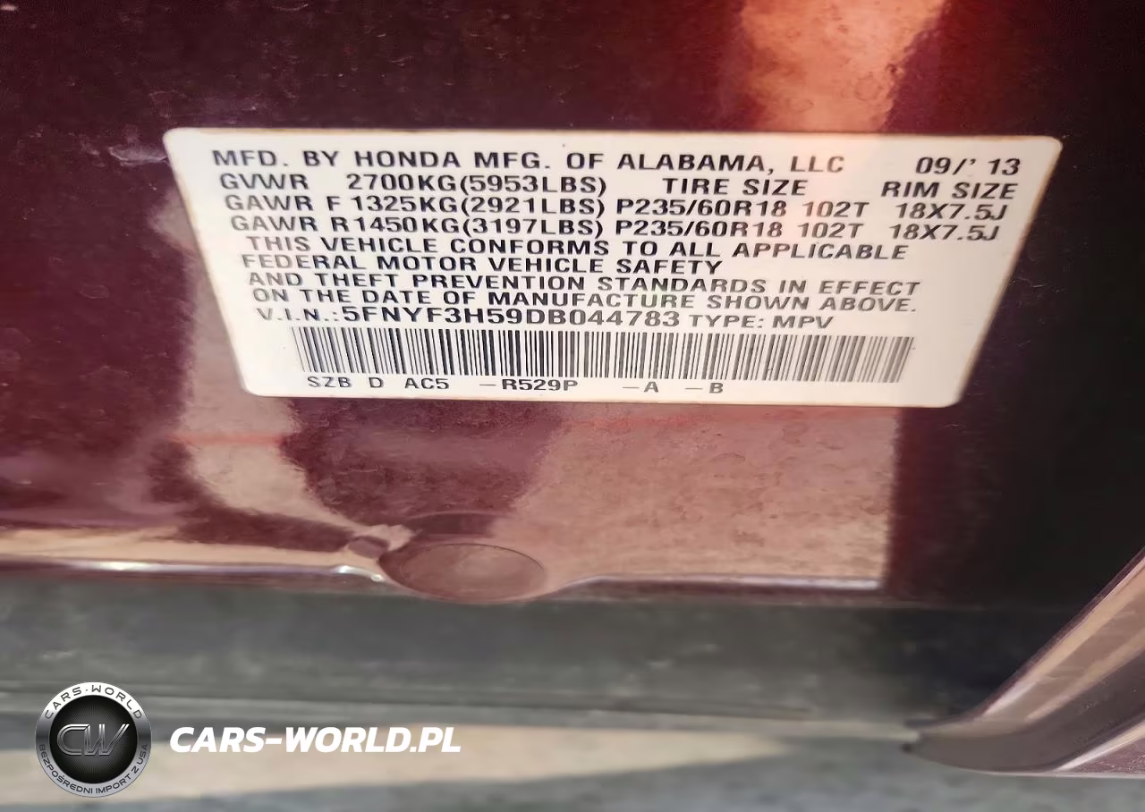 2013 Honda Pilot Exl VIN:5FNYF3H59DB044783 - 13