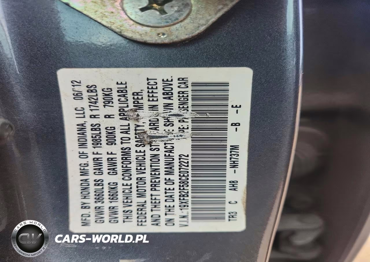 2012 Honda Civic Lx VIN:19XFB2F58CE072272 - 12