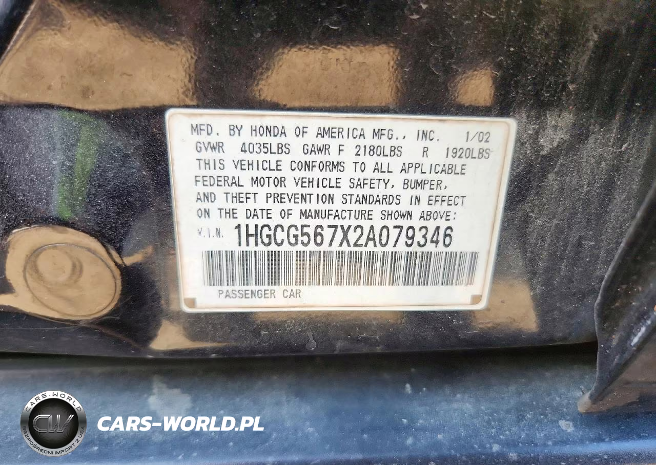 2002 Honda Accord Se VIN:1HGCG567X2A079346 - 12