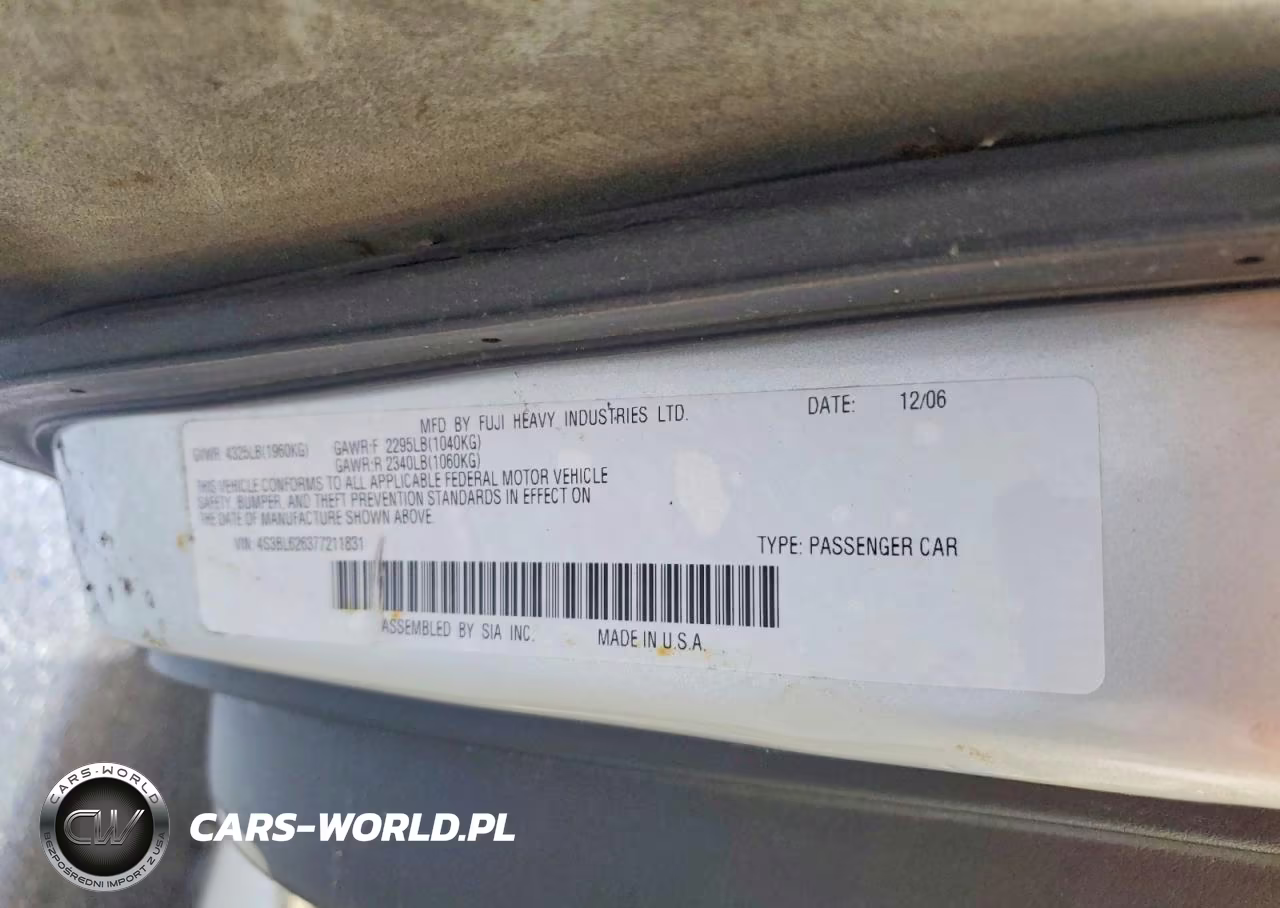 2007 Subaru Legacy 2.5I Limited VIN:4S3BL626377211831 - 12