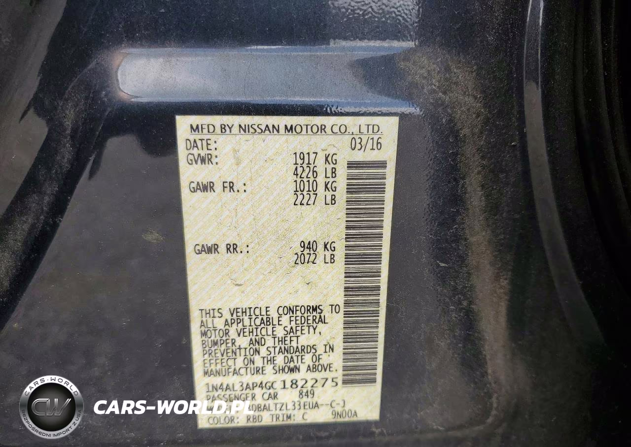 2016 Nissan Altima 2.5 Sl VIN:1N4AL3AP4GC182275 - 12