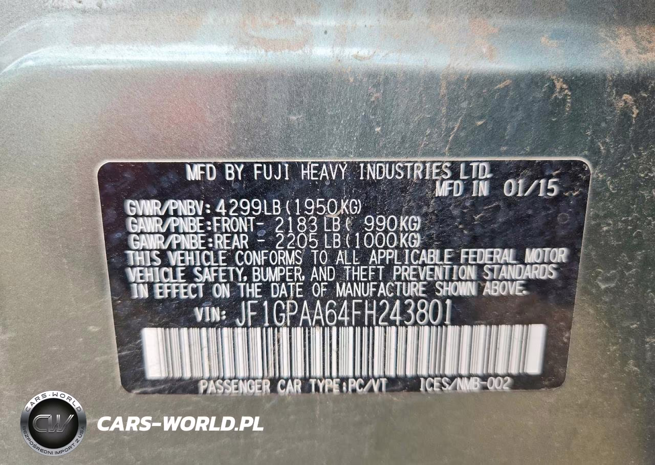 2015 Subaru Impreza VIN:JF1GPAA64FH243801 - 12