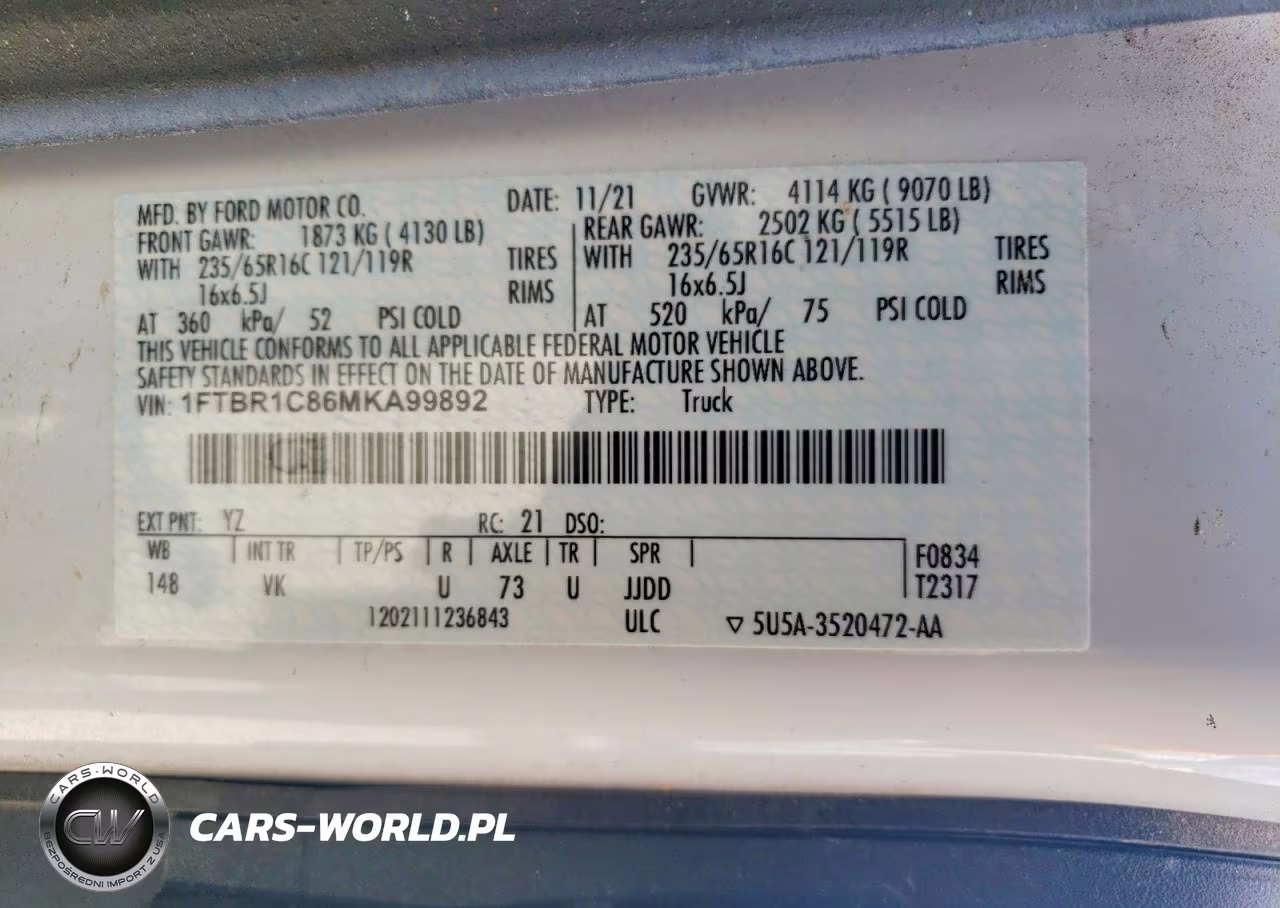 2021 Ford Transit T-250 Delivery Van VIN:1FTBR1C86MKA99892 - 13