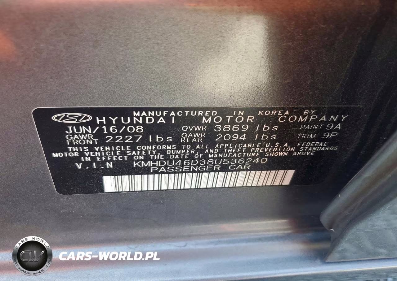 2008 Hyundai Elantra Gl VIN:KMHDU46D38U536240 - 12