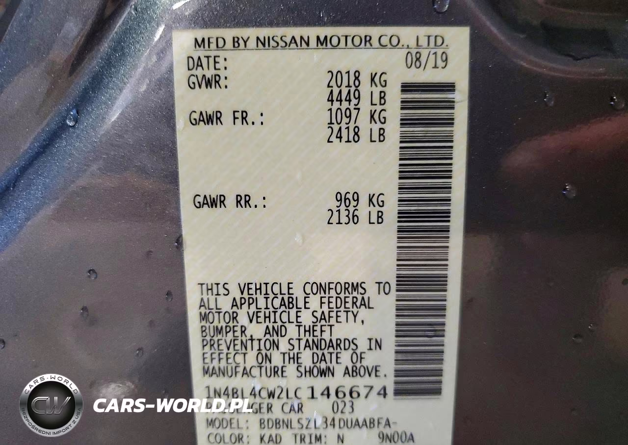 2020 Nissan Altima Sr VIN:1N4BL4CW2LC146674 - 12