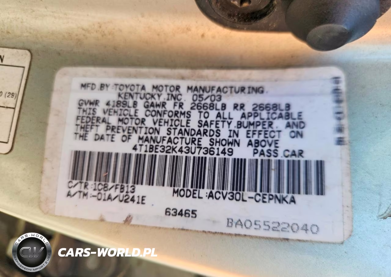 2003 Toyota Camry Le VIN:4T1BE32K43U736149 - 12