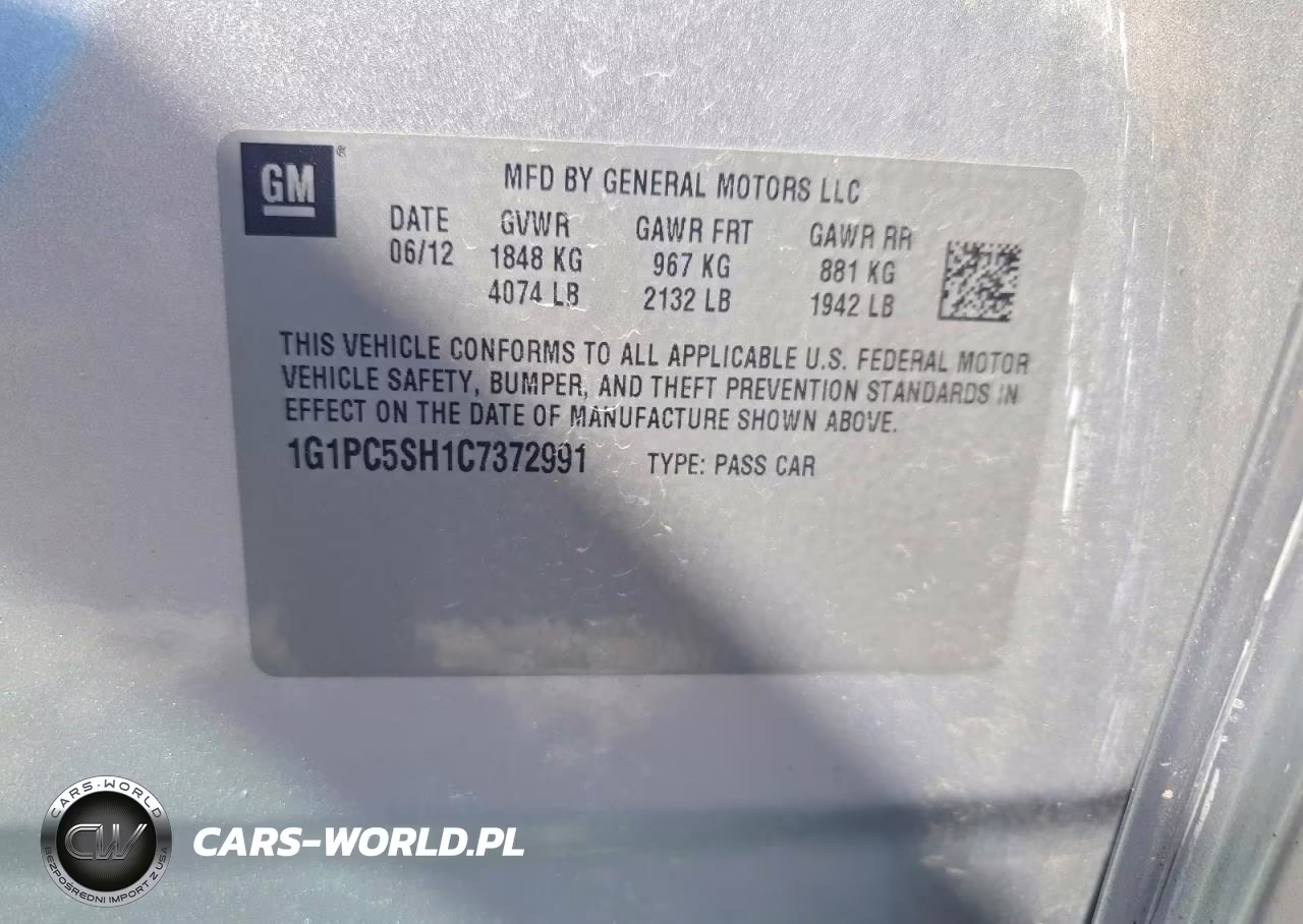 2012 Chevrolet Cruze VIN:1G1PC5SH1C7372991 - 12