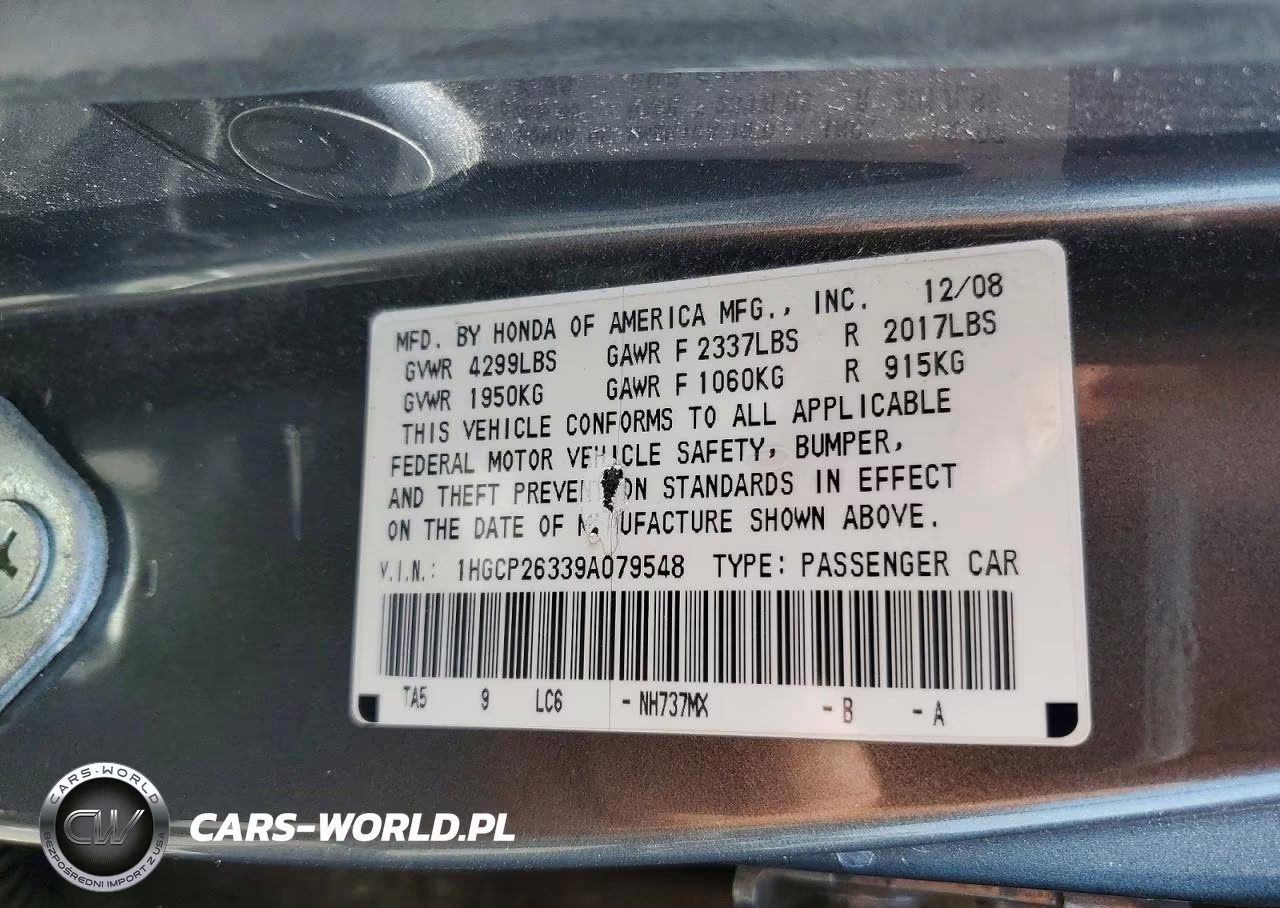 2009 Honda Accord Lx VIN:1HGCP26339A079548 - 13
