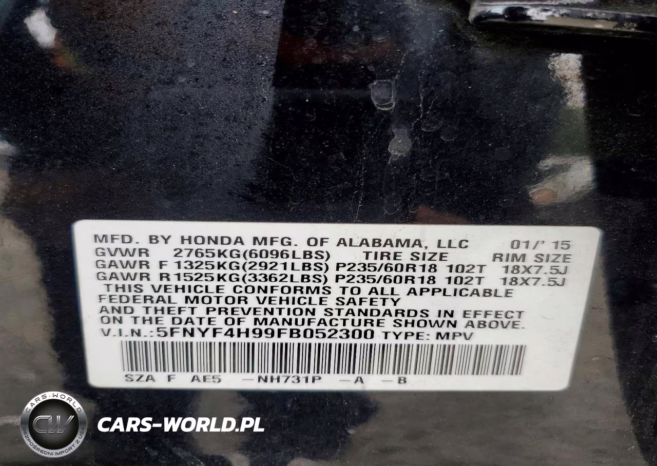 2015 Honda Pilot Touring VIN:5FNYF4H99FB052300 - 14