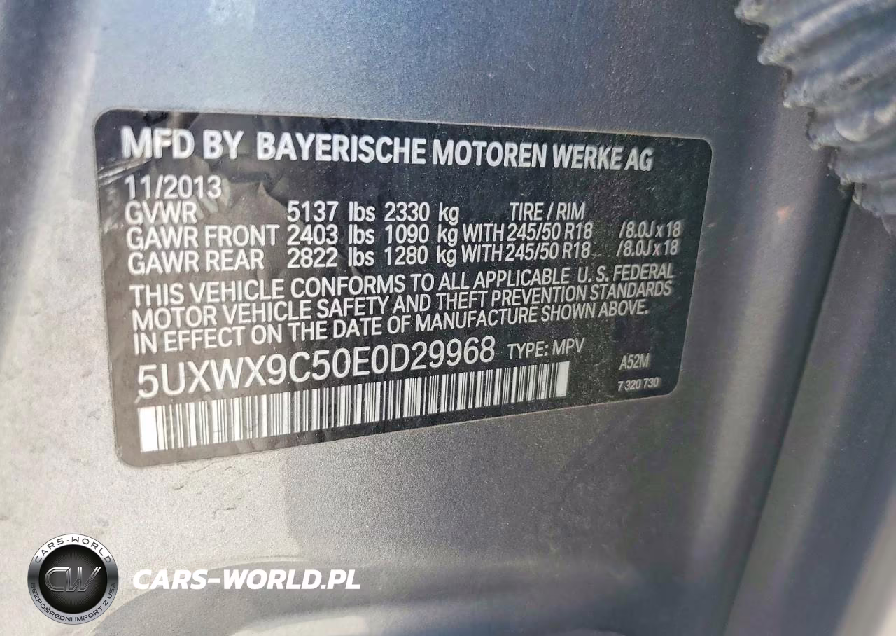 2014 BMW X3 xDrive28I VIN:5UXWX9C50E0D29968 - 13