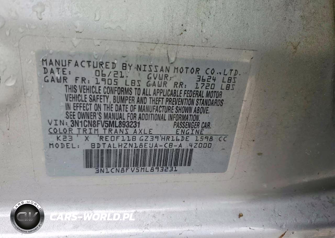 2021 Nissan Versa Sr VIN:3N1CN8FV5ML893231 - 12
