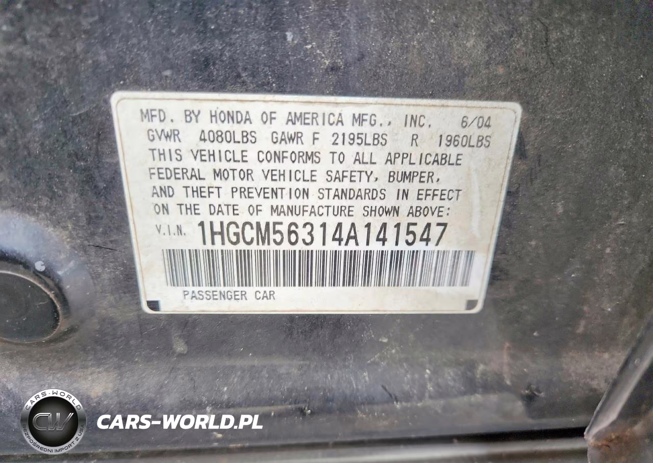 2004 Honda Accord Lx VIN:1HGCM56314A141547 - 12