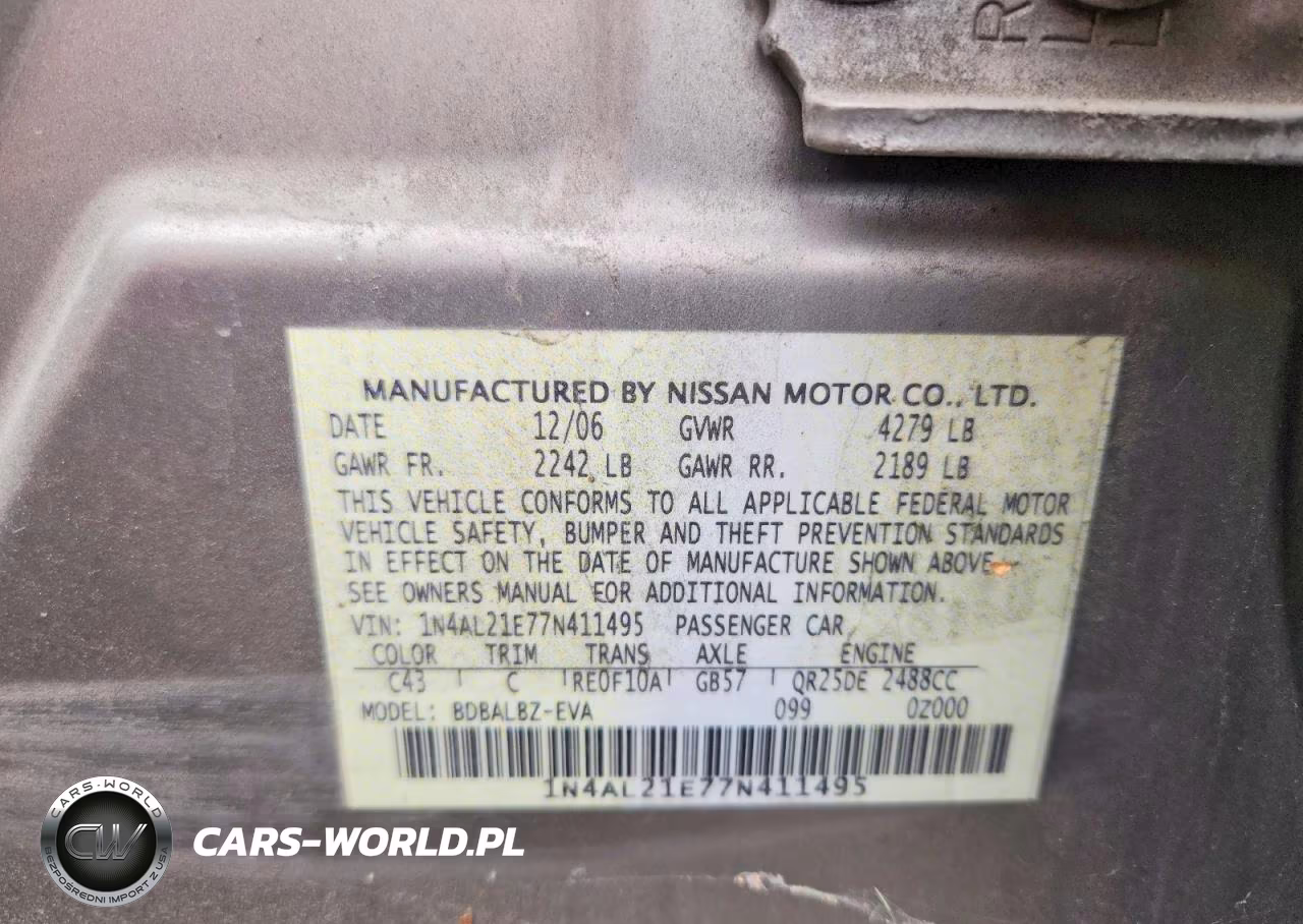 2007 Nissan Altima 2.5 VIN:1N4AL21E77N411495 - 12